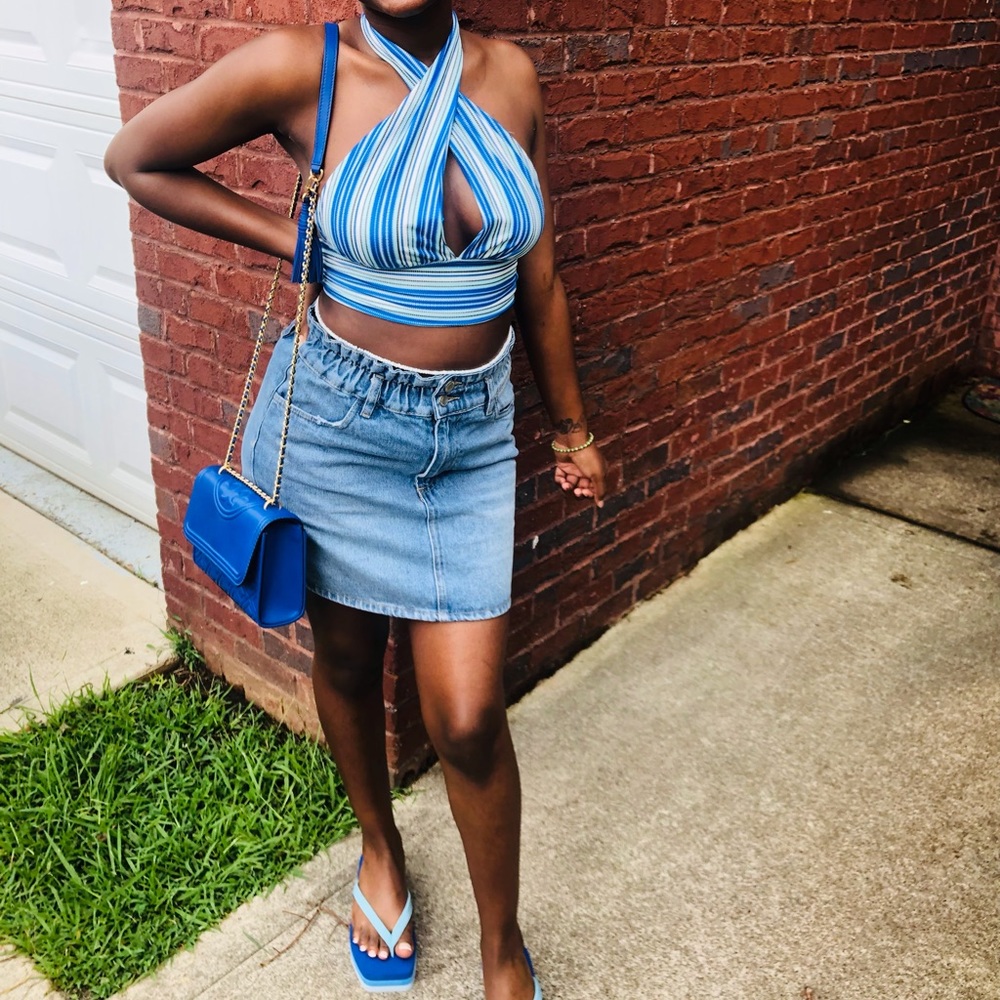 Blue Striped Halter Top